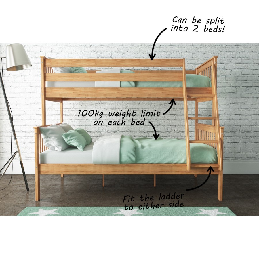 Oxford Triple Bunk Bed in Pine - Small Double