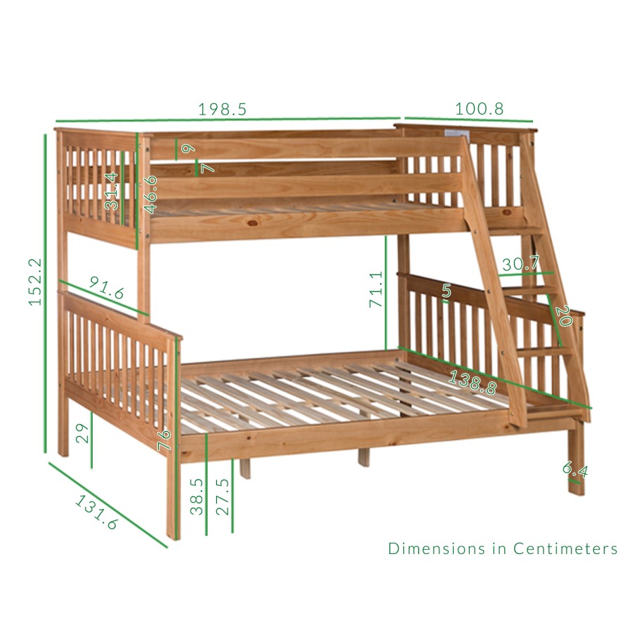 GRADE A1 - Oxford Triple Bunk Bed in Pine - Small Double
