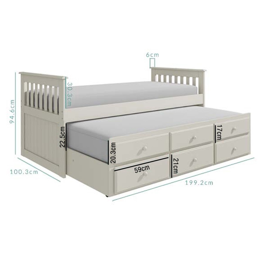 GRADE A1 - Oxford Captains Guest Bed With Storage in Pure White