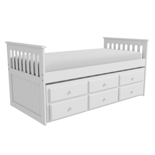 Single White Wooden Guest Bed with Storage and Trundle - Oxford