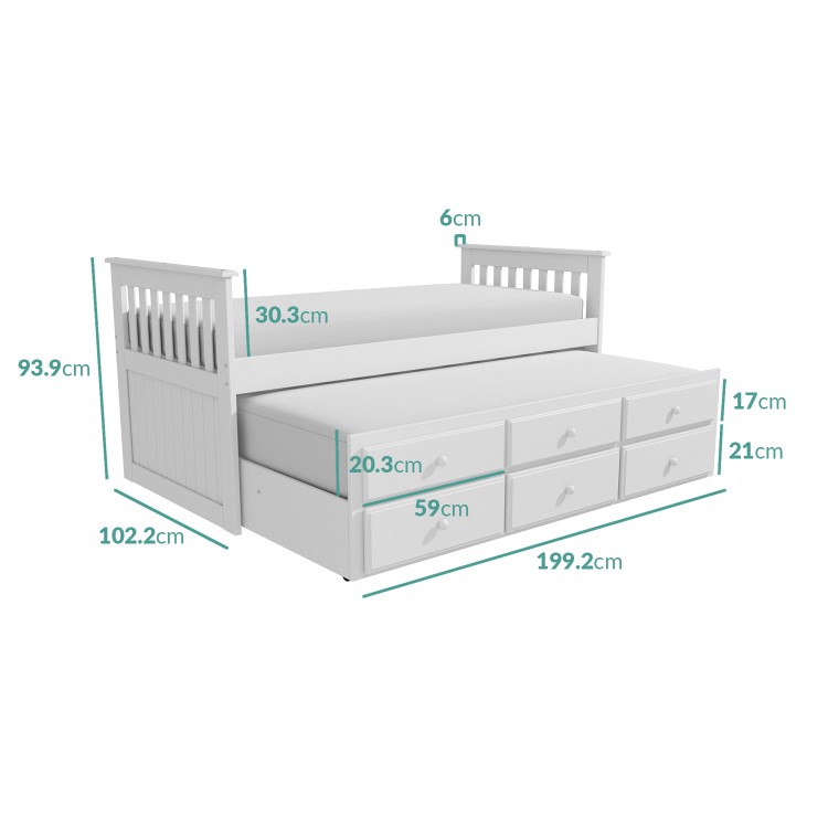 ONLY OPENED - Single White Wooden Guest Bed with Storage and Trundle - Oxford