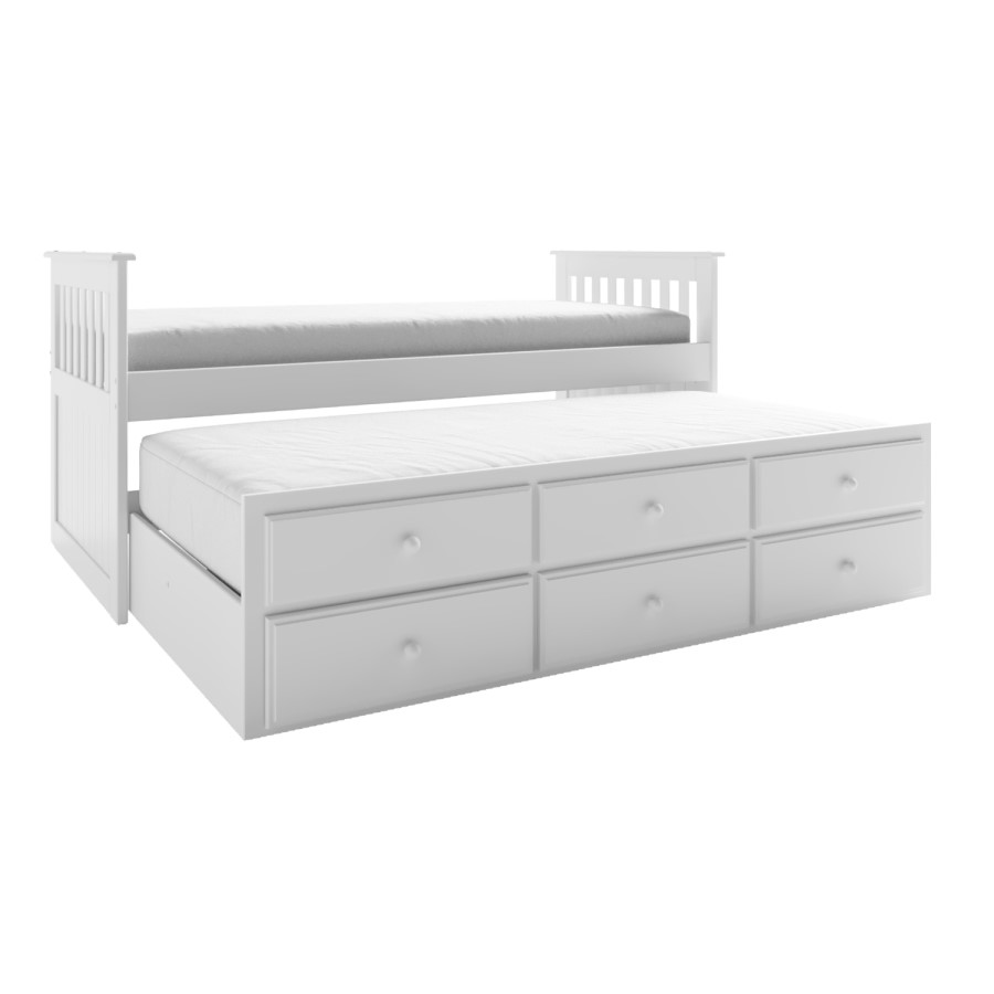 Single White Wooden Guest Bed with 3 Drawers and Trundle - Oxford