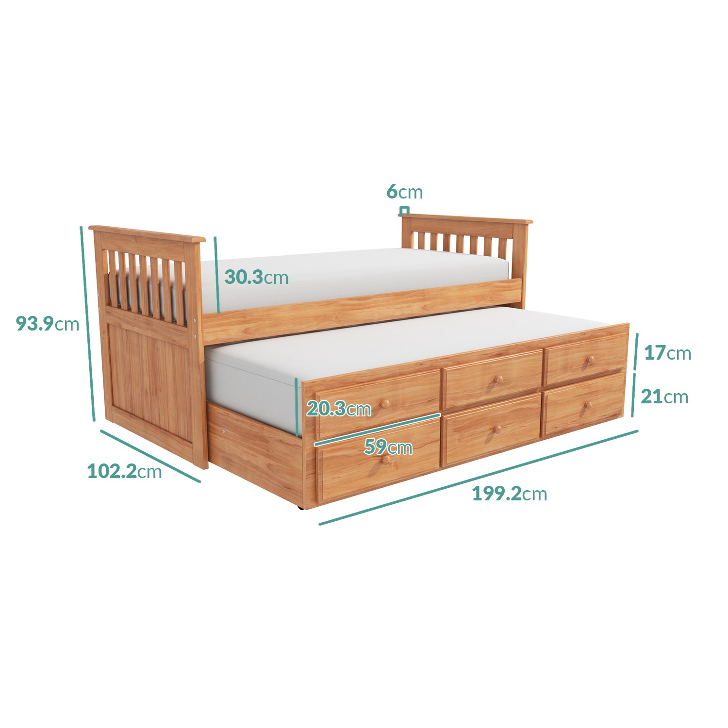 Oxford Captains Guest Bed With Storage in Pine Trundle Bed Included