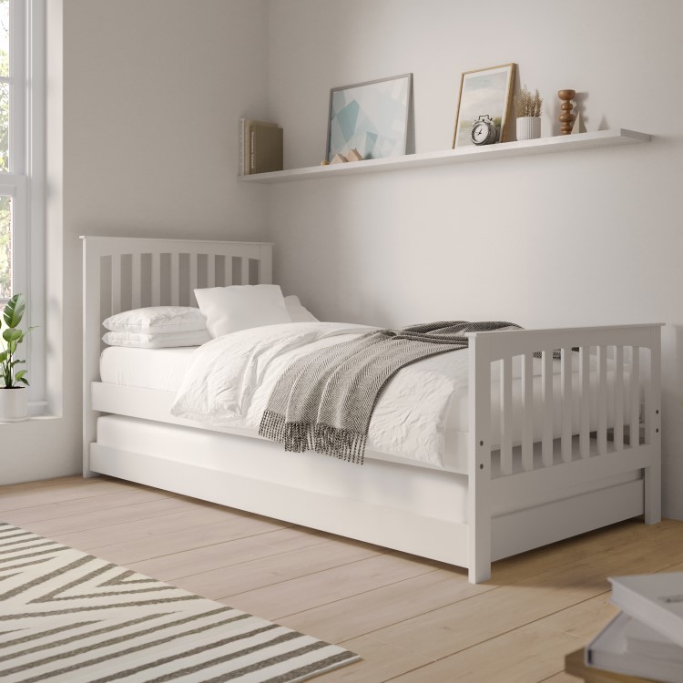 ONLY OPENED - Oxford Single Guest Bed in Pure White - Trundle Bed Included