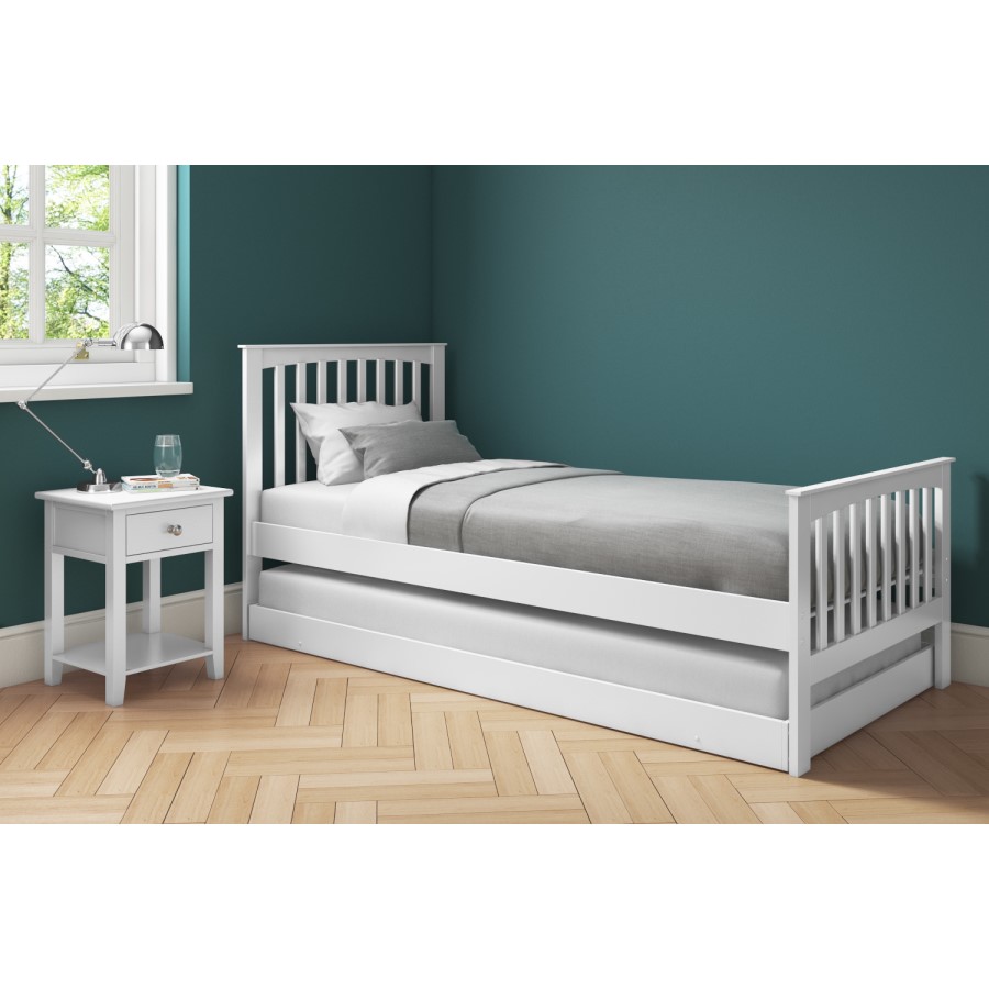 GRADE A1 - Oxford Single Guest Bed in Pure White - Trundle Bed Included