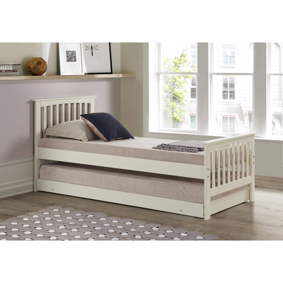 GRADE A1 - Oxford Single Guest Bed in Cream - Trundle Bed Included