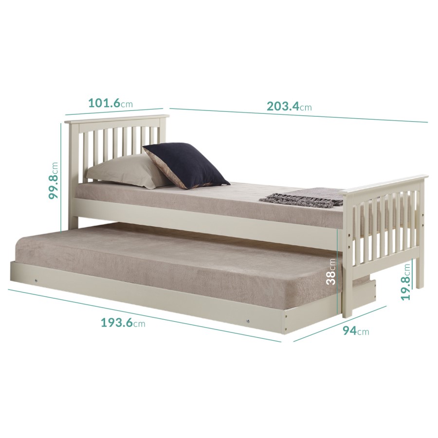 Oxford Single Guest bed in Cream - Trundle Bed Included