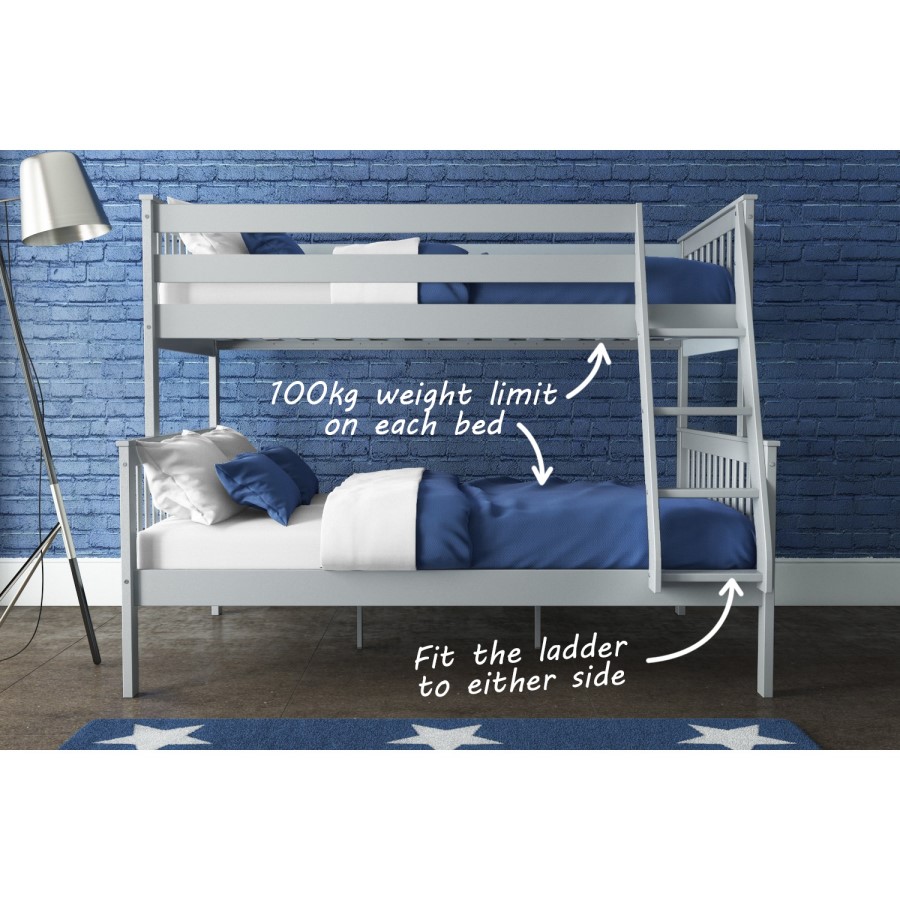 GRADE A1 - Oxford Triple Bunk Bed in Light Grey - Small Double