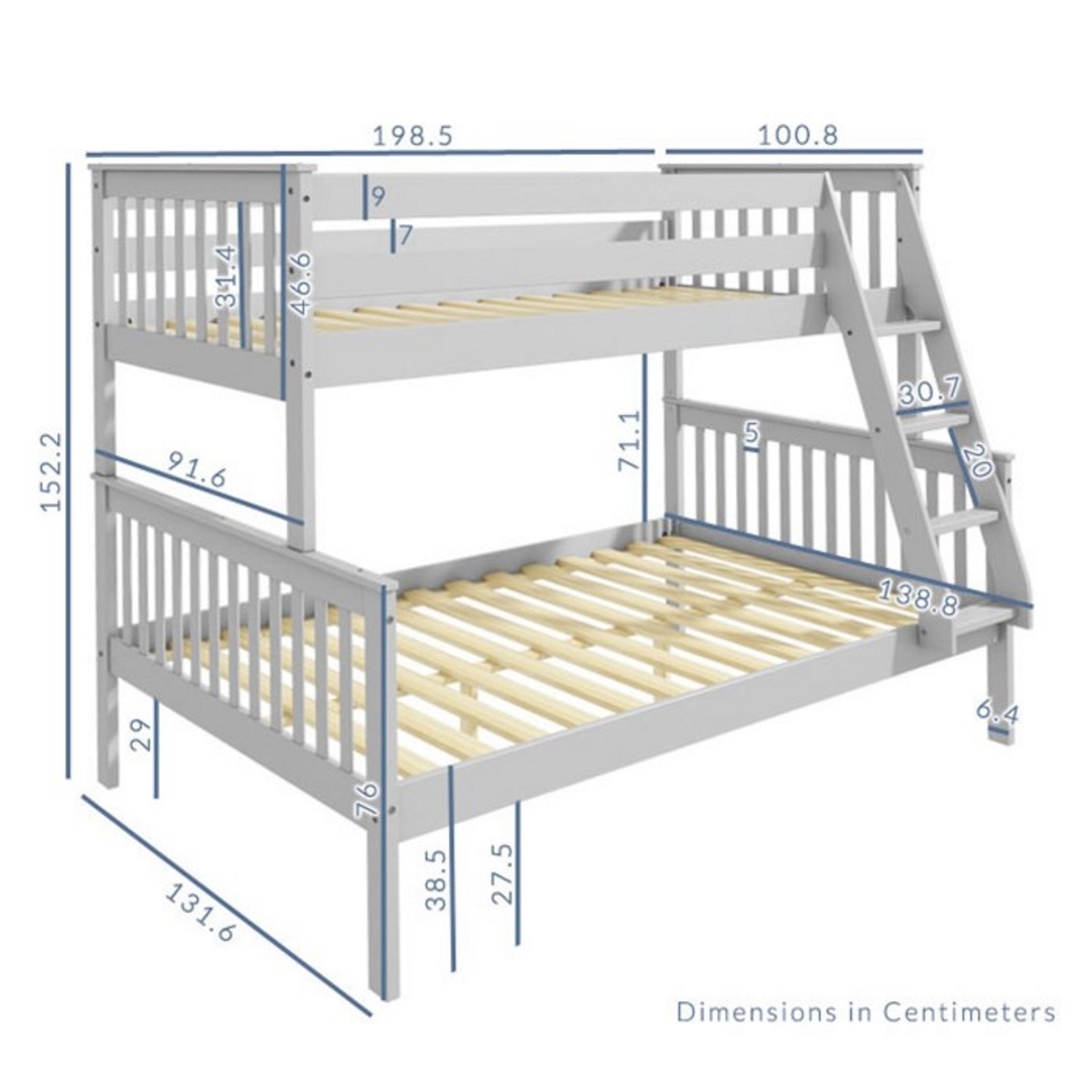 Oxford Triple Bunk Bed in Light Grey - Small Double - Furniture123