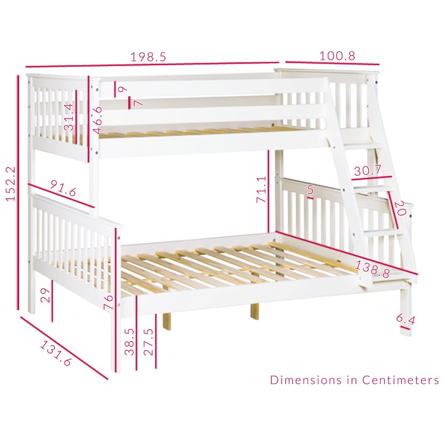 Oxford Triple Bunk Bed in White - Small Double