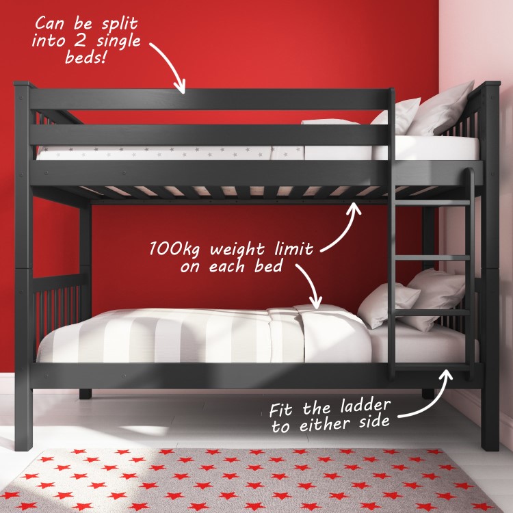 Oxford Single Bunk Bed in Anthracite Grey