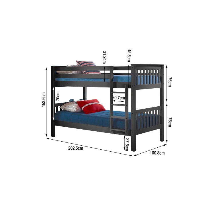 Oxford Single Bunk Bed in Anthracite Grey