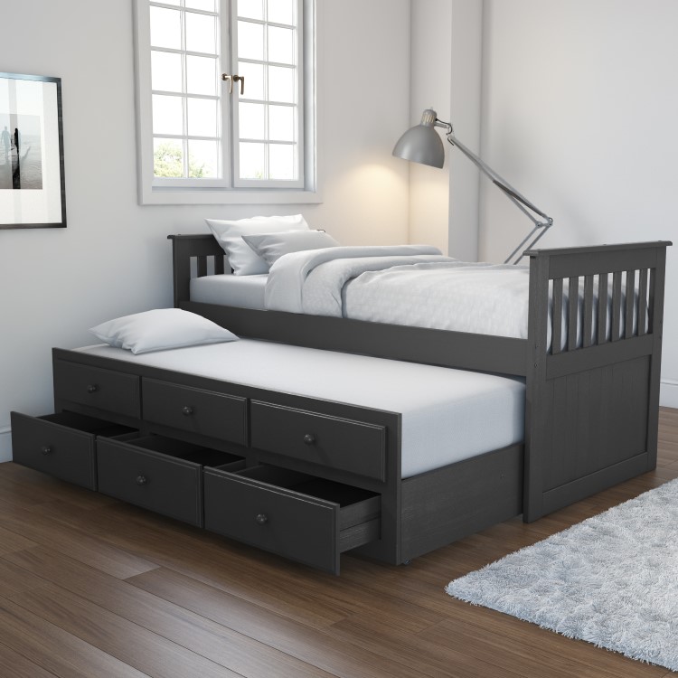 GRADE A2 - Oxford Captains Guest Bed with Storage in Dark Grey - Trundle Bed Included