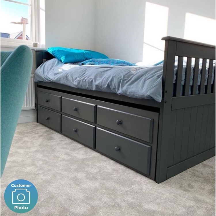 GRADE A2 - Oxford Captains Guest Bed with Storage in Dark Grey - Trundle Bed Included