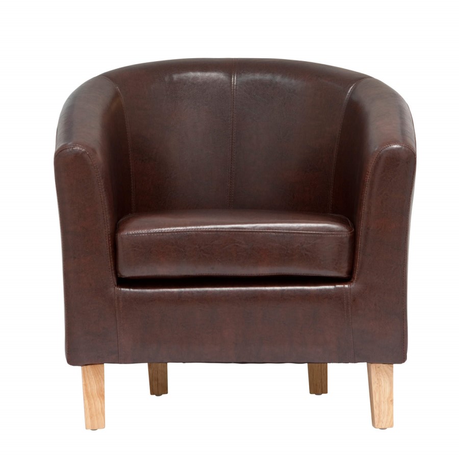 World Furniture Oxford Faux Leather Tub Chair in Antique Brown