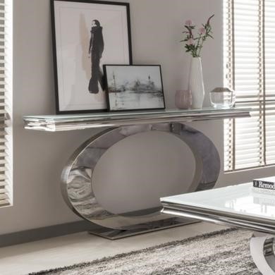 Orion Mirrored Console Table In White, Console Table Mirrored