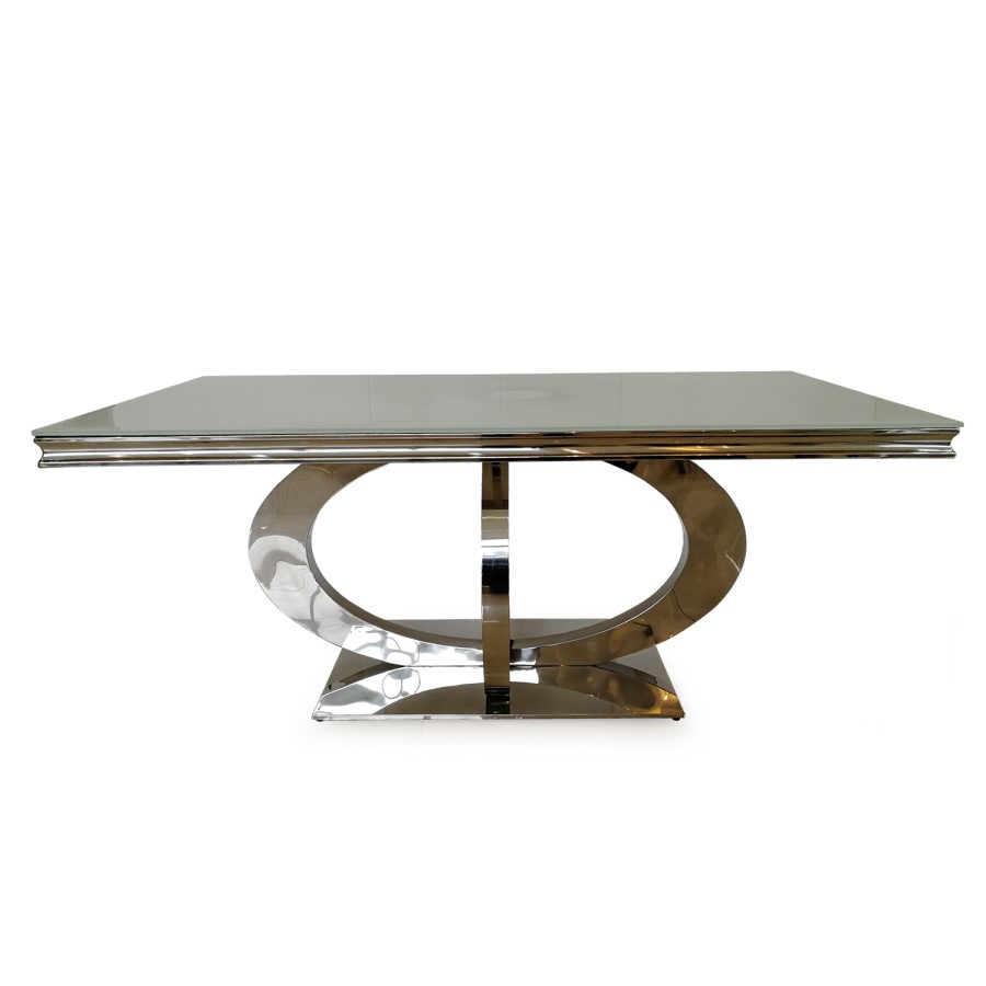 GRADE A1 - Orion Mirrored Rectangle Dining Table with White Glass Top 180cm - Vida Living
