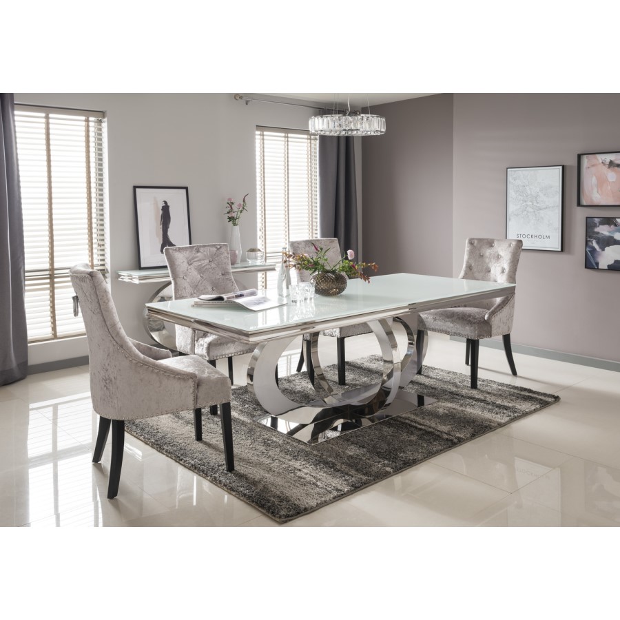 GRADE A1 - Orion Mirrored Rectangle Dining Table with White Glass Top 180cm - Vida Living