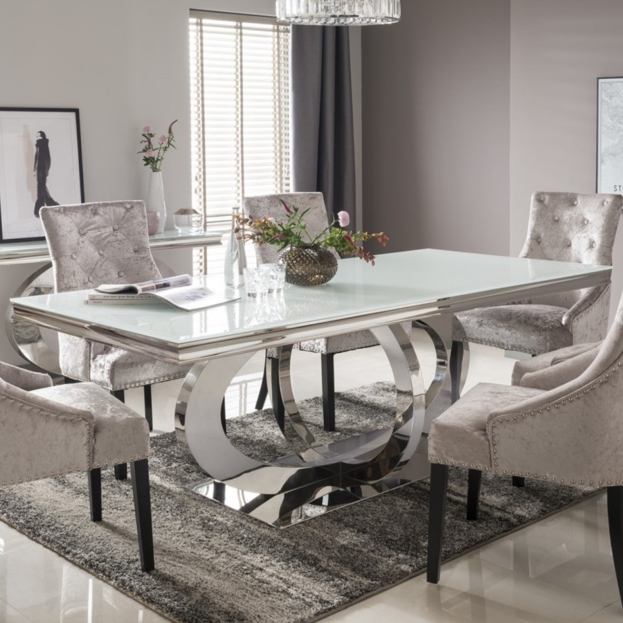 Vida Living Furniture Orion White Mirrored Dining Table 220cm