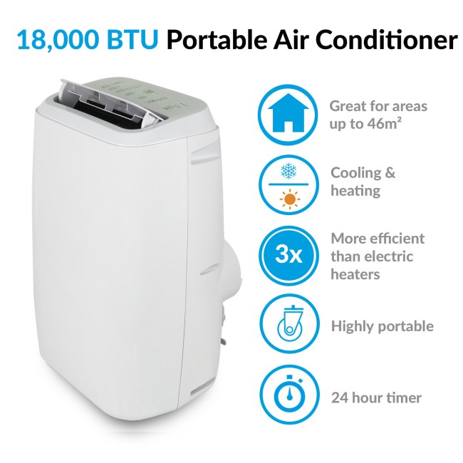 electriQ 18000 BTU Portable Air Conditioner with Heat Pump