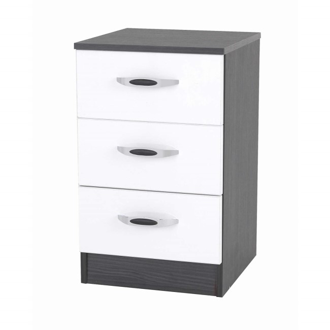 Piano 3 Drawer Bedside Chest in Matt Black with White Gloss