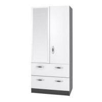 One Call Furniture Piano 2 Door Combi Mirror Wardrobe in Matt Black with White Gloss