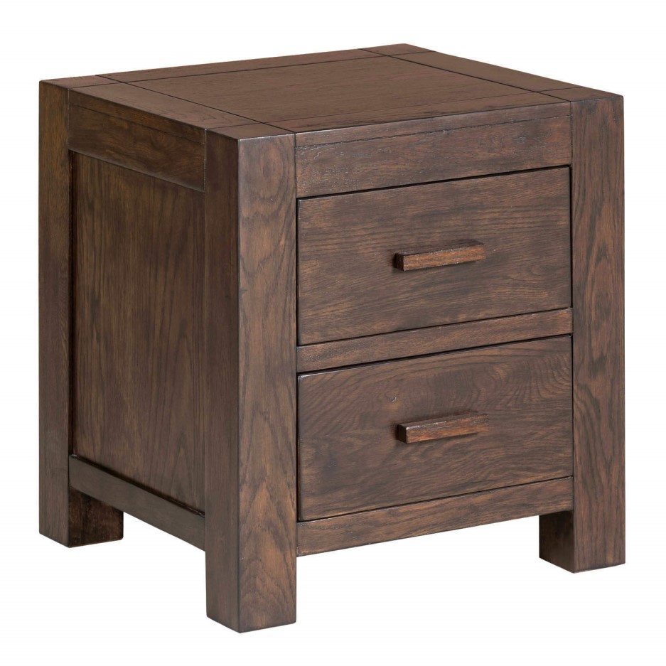 Pacific Solid Dark Oak Bedside Table - Walnut Effect 