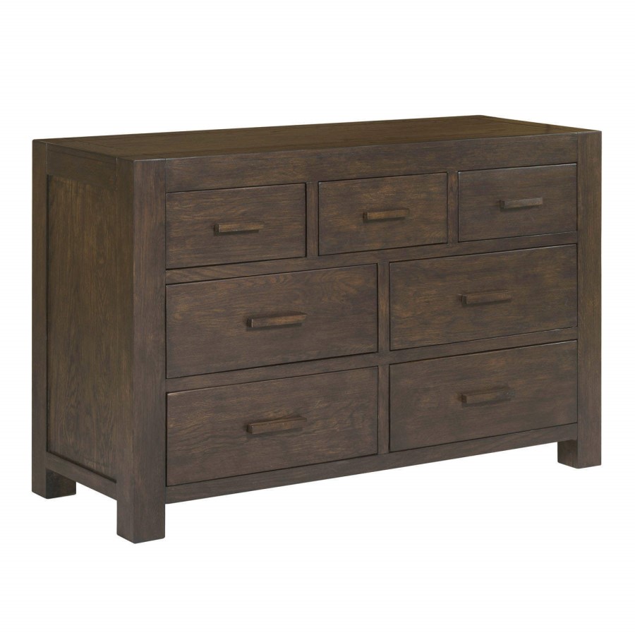 GRADE A3 - Pacific Solid Dark Oak Wide Chest of Drawers - Walnut Effect