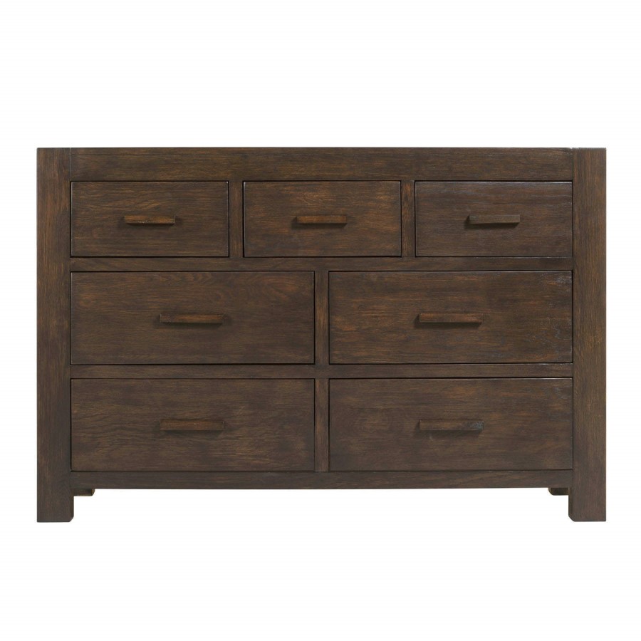 GRADE A3 - Pacific Solid Dark Oak Wide Chest of Drawers - Walnut Effect