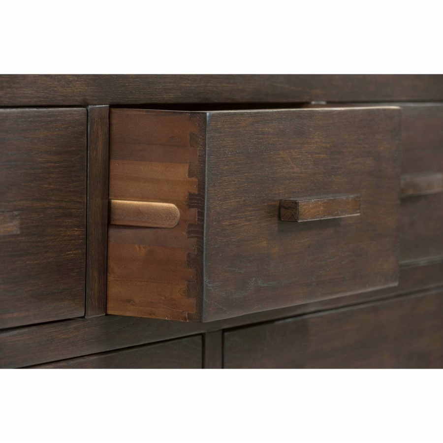 GRADE A3 - Pacific Solid Dark Oak Wide Chest of Drawers - Walnut Effect