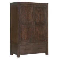 GRADE A3 - Pacific Solid Dark Oak Wardrobe - 1 Hanging Rail & 1 Drawer - Walnut Effect