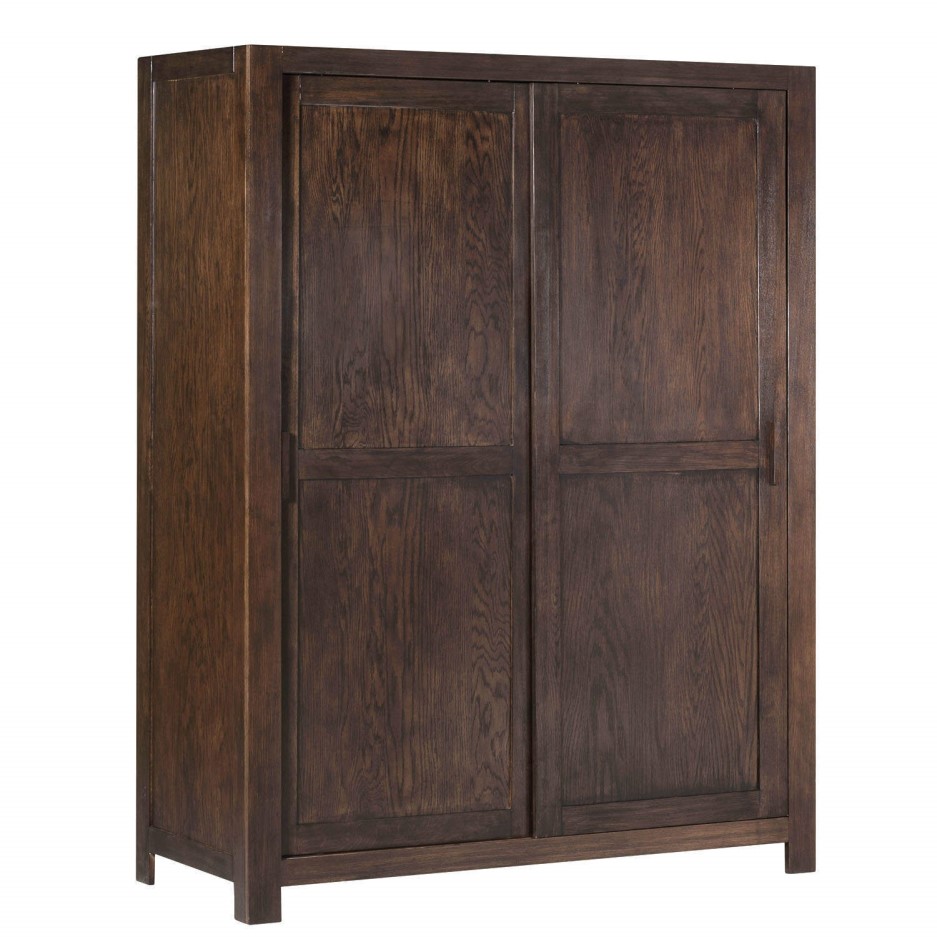 Pacific Solid Dark Oak Sliding Door Wardrobe 1 Hanging Rail Walnut