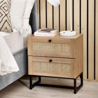 Rattan 2 Drawer Bedside Table in Oak - Padstow - Julian Bowen Rattan 2 Drawer Bedside Table in Oak - Padstow - Julian Bowen