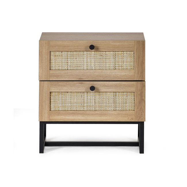 Rattan 2 Drawer Bedside Table in Oak - Padstow - Julian Bowen