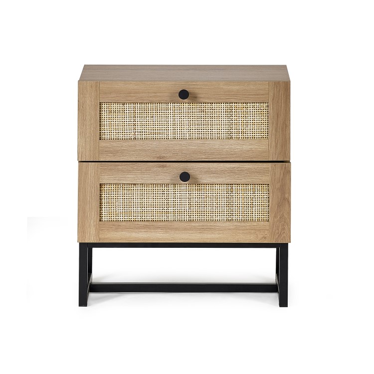 Rattan 2 Drawer Bedside Table in Oak - Padstow - Julian Bowen