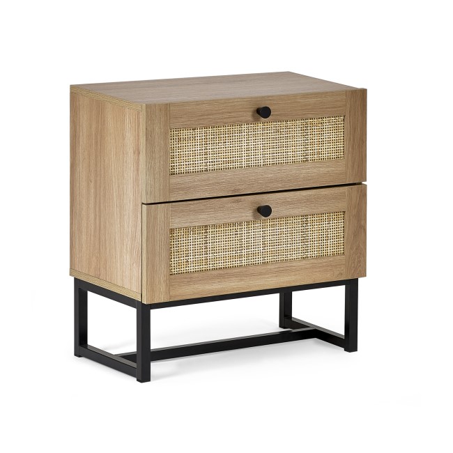 Rattan 2 Drawer Bedside Table in Oak - Padstow - Julian Bowen