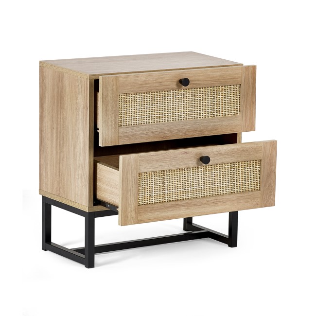 Rattan 2 Drawer Bedside Table in Oak - Padstow - Julian Bowen