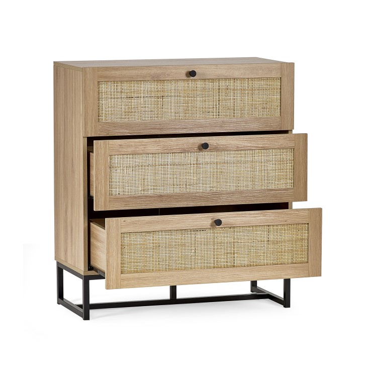 Rattan Chest of 3 Drawers in Oak - Padstow - Julian Bowen