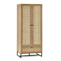 Rattan Rustic 2 Door Double Wardrobe with Drawer - Padstow - Julian Bowen Rattan Rustic 2 Door Double Wardrobe with Drawer - Padstow - Julian Bowen