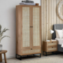 Rattan Rustic 2 Door Double Wardrobe with Drawer - Padstow - Julian Bowen