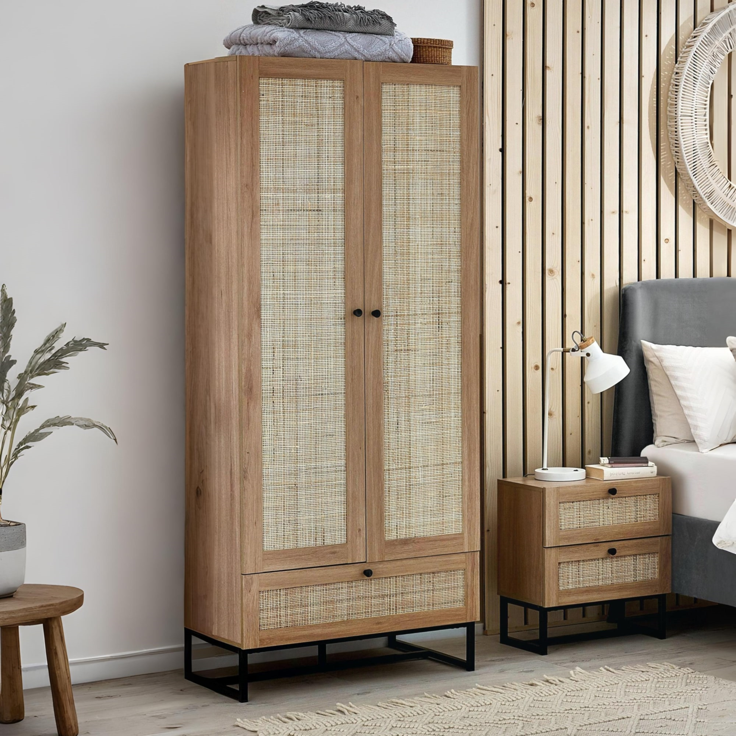 Rattan Rustic 2 Door Double Wardrobe Drawer Padstow