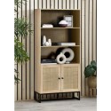 PAD008 Tall Oak Bookcase with Rattan Doors - 3 Shelves - Padstow