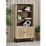 Tall Oak Bookcase with Rattan Doors - 3 Shelves - Padstow