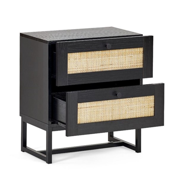 Black Rattan 2 Drawer Bedside Table - Padstow - Julian Bowen