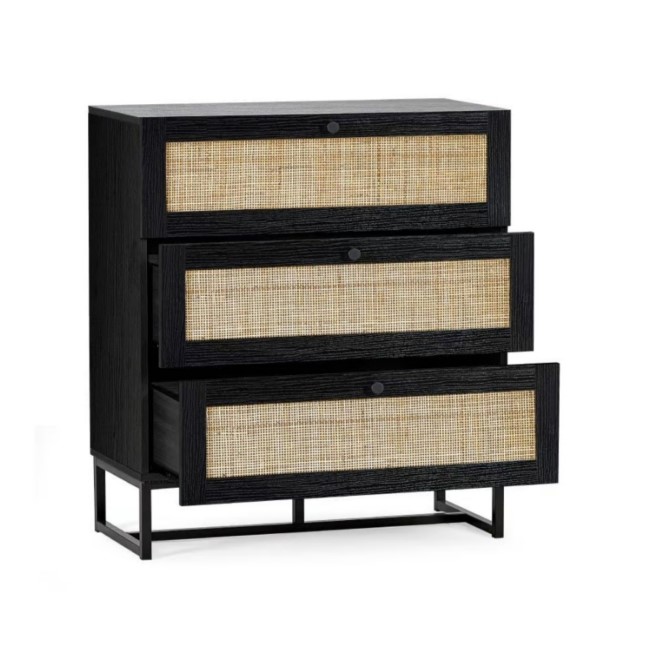 Black Rattan Chest of 3 Drawers - Padstow - Julian Bowen