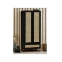 PAD104 Black Rattan 2 Door Double Wardrobe with Drawer - Padstow - Julian Bowen