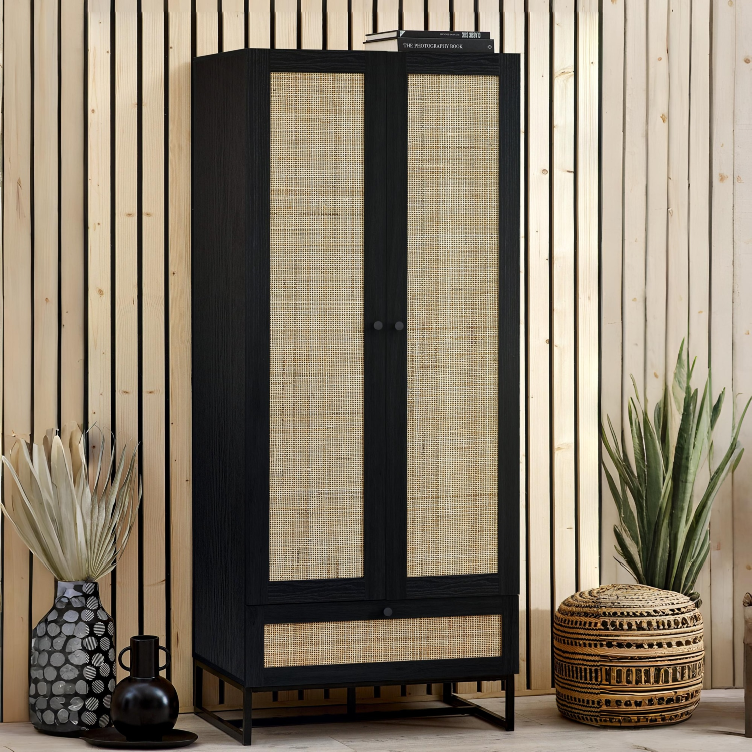 Rattan 2 Door Double Wardrobe Drawer Padstow