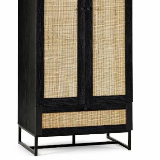 Black Rattan 2 Door Double Wardrobe with Drawer - Padstow - Julian Bowen