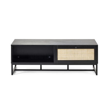 GRADE A1 - Large Black Coffee Table with Rattan Drawer - Padstow