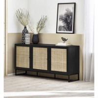 Large Black Sideboard with Rattan Doors - Padstow